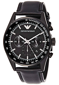 Armani heren horloge (43 mm), zwart met zwart leren band