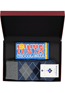 Hot Chocolade heren cadeauset Burlington Huissokken met pure chocolade, blauw geruit