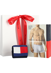 Heren cadeauset: 3 Tommy Hilfiger boxershorts + Tommy Hilfiger sokken sportief rood-blauw