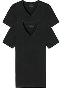 SCHIESSER 95/5 T-shirts (2-pack), V-hals, zwart