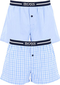 HUGO BOSS boxershorts woven (2-pack), heren boxers wijd model, lichtblauw met wit geruit en gestreept