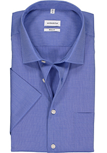 Seidensticker regular fit overhemd, korte mouw, middenblauw fil a fil