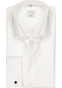Seidensticker shaped fit overhemd, dubbele manchet met Kent kraag, wit