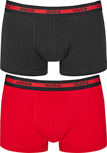 HUGO trunks (2-pack), heren boxers kort, rood, zwart