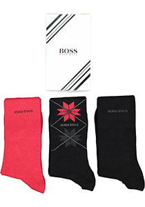 HUGO BOSS cadeauset sokken, giftbox met 3 paar heren sokken, zwart, rood en sneeuwvlok dessin