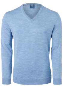 OLYMP modern fit trui wol, V-hals, lichtblauw