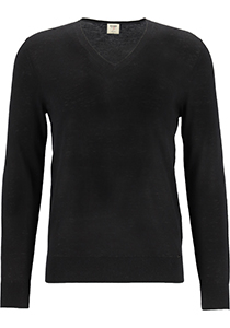 OLYMP Level 5 body fit trui wol met zijde, V-hals, zwart