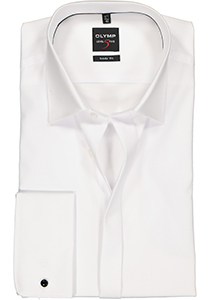 OLYMP Level 5 body fit overhemd, smoking overhemd, wit, gladde stof met Kent kraag
