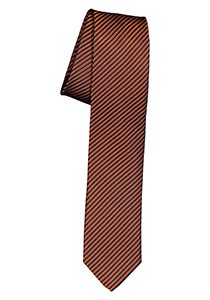 OLYMP smalle stropdas, roestbruin met blauw gestreept     