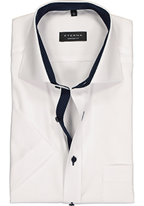 ETERNA comfort fit overhemd, korte mouw, fijn Oxford heren overhemd, wit (blauw gestipt contrast)