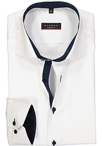 ETERNA modern fit overhemd, fijn Oxford heren overhemd, wit (blauw gestipt contrast)