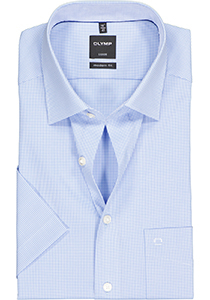 OLYMP Luxor modern fit overhemd, korte mouw, lichtblauw met wit geruit