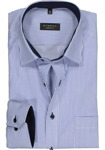 ETERNA comfort fit overhemd, twill heren overhemd, blauw met wit gestreept (blauw contrast) 