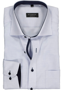 ETERNA comfort fit overhemd, structuur heren overhemd, lichtblauw met wit (donkerblauw contrast)