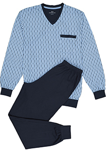 Gotzburg heren pyjama, V-hals, lichtblauw met blauw en wit dessin