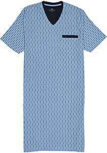 Gotzburg heren nachthemd, V-hals, lichtblauw met blauw en wit dessin