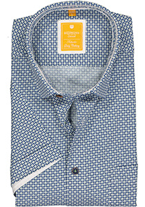 Redmond modern fit overhemd, korte mouw, poplin dessin, blauw met wit