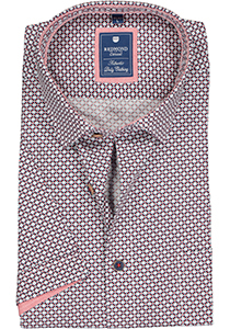 Redmond regular fit overhemd, korte mouw, poplin dessin, blauw en rood met wit