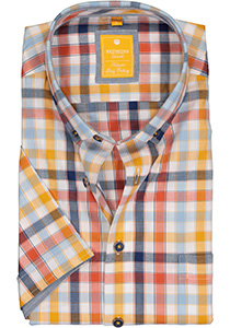 Redmond modern fit overhemd, korte mouw, Oxford, blauw, wit, geel en oranje geruit