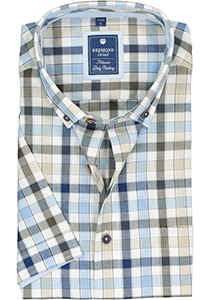 Redmond regular fit overhemd, korte mouw, Oxford, blauw, wit en kaki geruit