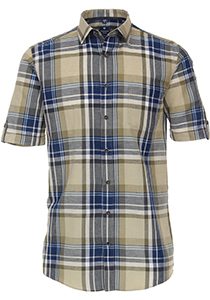 Redmond modern fit overhemd, korte mouw, structuur, bruin geruit