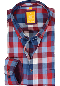 Redmond modern fit overhemd, herringbone, blauw met rood en wit geruit
