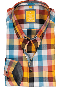 Redmond modern fit overhemd, herringbone, blauw, rood, geel en petrol geruit