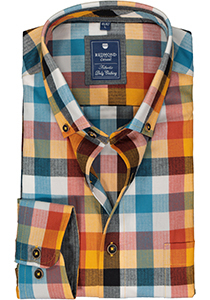 Redmond regular fit overhemd, herringbone, blauw, rood, geel en petrol geruit