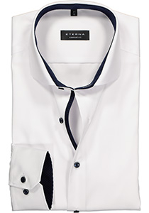 ETERNA comfort fit overhemd, niet doorschijnend twill heren overhemd, wit (blauw contrast)
