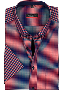 ETERNA modern fit overhemd, poplin met korte mouw, blauw met rood geruit (contrast)