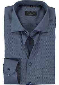 ETERNA comfort fit overhemd, structuur heren overhemd, blauw met grijs