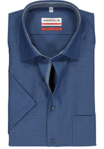 MARVELIS modern fit overhemd, korte mouw, blauw structuur (contrast)