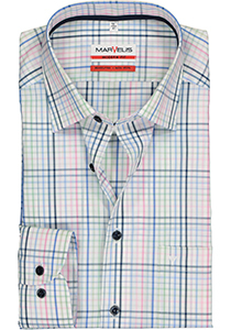 MARVELIS modern fit overhemd, mouwlengte 7, wit, roze, blauw en groen geruit (contrast)