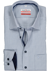 MARVELIS modern fit overhemd, licht- en donkerblauw met wit structuur (contrast)