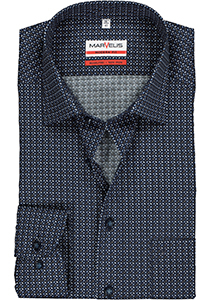 MARVELIS modern fit overhemd, mouwlengte 7, blauw met bruin en wit dessin 