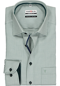 MARVELIS comfort fit overhemd, licht- en donkergroen met wit structuur (contrast)