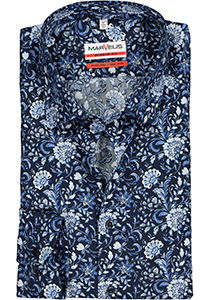 MARVELIS modern fit overhemd, mouwlengte 7, popeline, blauw bloemen dessin