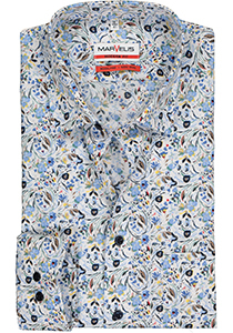 MARVELIS modern fit overhemd, mouwlengte 7, popeline, wit met gekleurde bloemen dessin