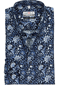 MARVELIS comfort fit overhemd, popeline, donkerblauw bloemen dessin