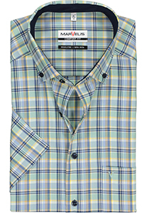 MARVELIS comfort fit overhemd, korte mouw, Oxford, groen met blauw en beige geruit (contrast)
