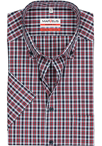 MARVELIS modern fit overhemd, korte mouw, popeline, blauw met rood en wit geruit