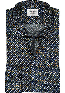 MARVELIS modern fit overhemd, mouwlengte 7, popeline, blauw met wit dessin