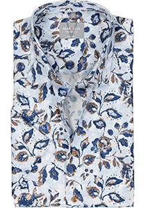 MARVELIS comfort fit overhemd, korte mouw, popeline, lichtblauw met beige en donkerblauw dessin