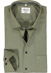 MARVELIS modern fit overhemd, mouwlengte 7, structuur, olijfgroen