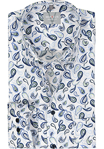 MARVELIS comfort fit overhemd, popeline, wit met licht- en donkerblauw dessin