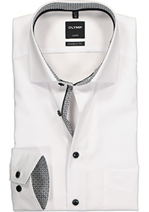 OLYMP Luxor modern fit overhemd, mouwlengte 7, wit (zwart contrast) 