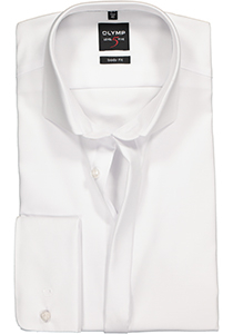 OLYMP Level 5 body fit overhemd, smoking overhemd, wit structuur met Kent kraag