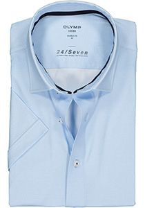 OLYMP Luxor 24/Seven modern fit overhemd, korte mouw, lichtblauw tricot mini dessin