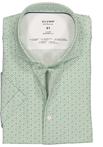 OLYMP Luxor modern fit overhemd 24/7, korte mouw, groen met wit tricot dessin