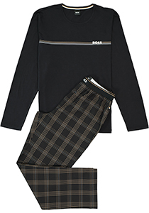HUGO BOSS Urban Long Set, heren pyjamaset, zwart met geruite broek